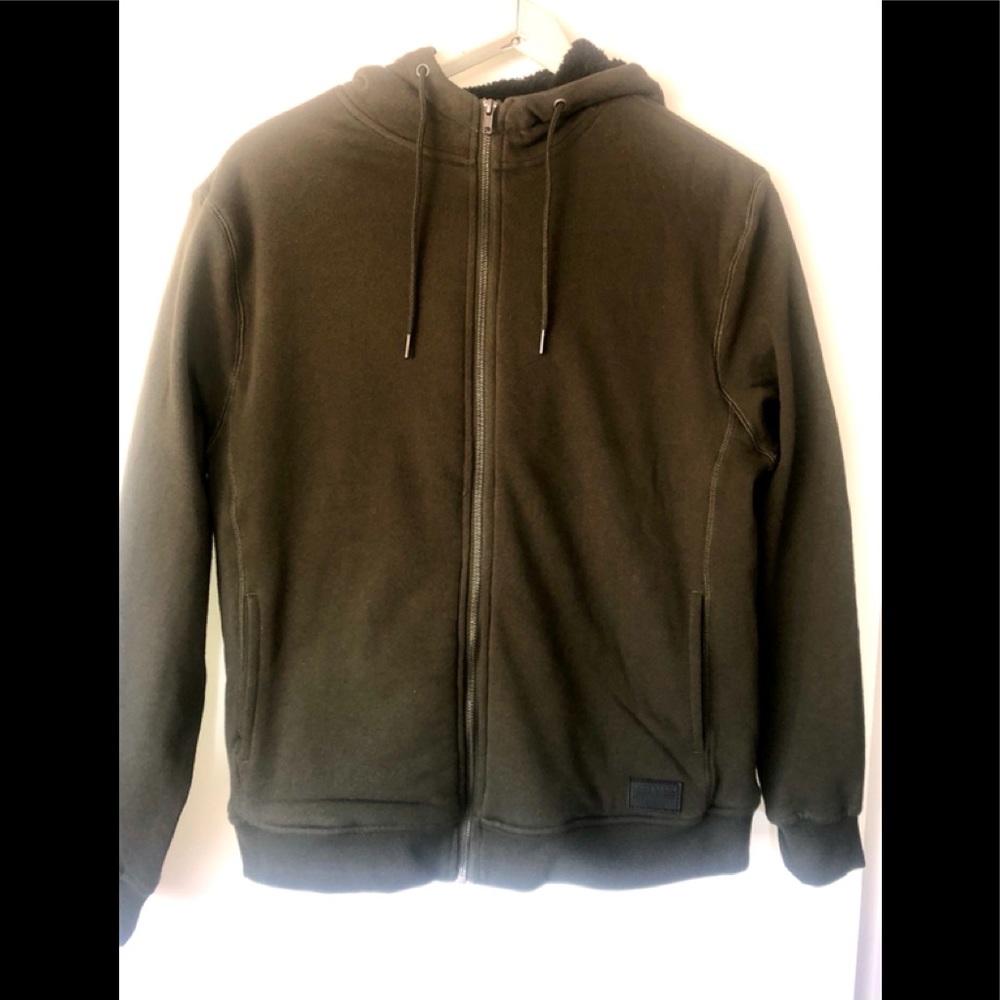 COTTON FLEECE FULL ZIP JACKET HOODIE GREEN SIZE M